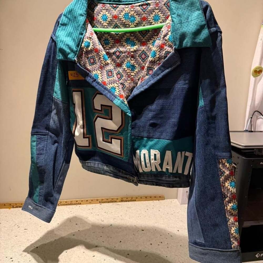 Custom Upcycled Memphis Grizzlies Ja Morant Patchwork Denim Jacket